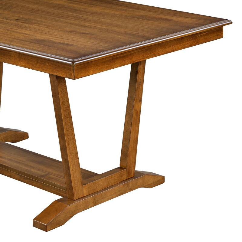 5 Pcs Wood Dining Set, Kitchen Table and Chair Set with Rectangular Table, Trestle Table Base and 4 Upholstered Chairs聽