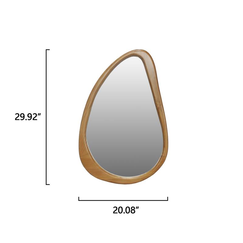 Modern Irregular Teardrop Wooden Wall Mirror - Mid-Century Home Decor for Bathroom, Bedroom - Natural Wood