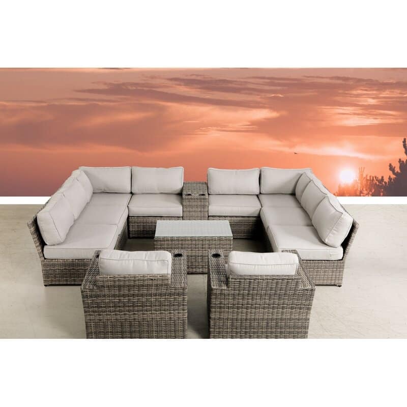 12 Piece Rattan Sectional Seating Group with Cushions - Mixed Grey
