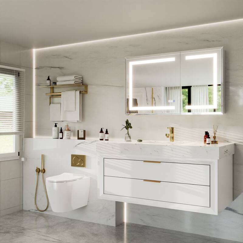 30-48'' W x 24'' H Surface or Recessed LED Bathroom Medicine Cabinet With Mirror,Defog & Quiet Hinges