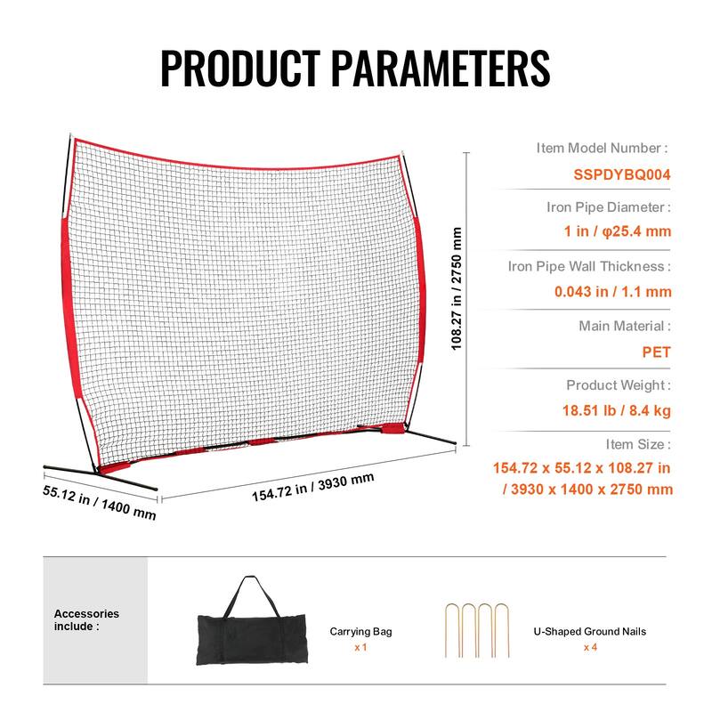 Barricade Backstop Net, Ball Sports Barrier Netting, Portable Practice Equipment with Carry Bag, Protection Screen