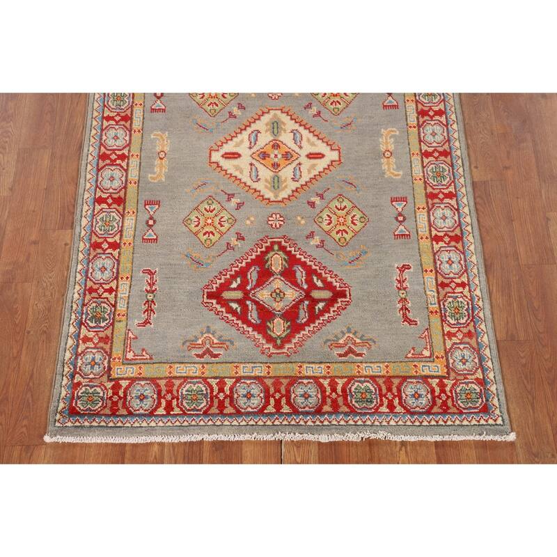 Geometric Kazak Accent Rug Hand-Knotted Oriental Wool Carpet - 3'3" x 5'0"