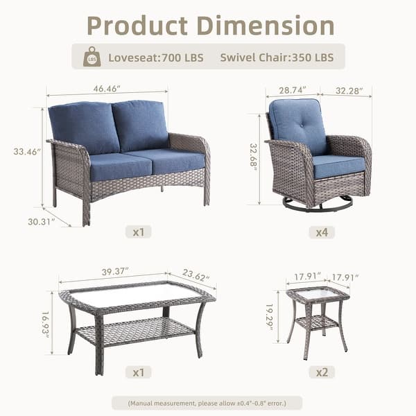 dimension image slide 8 of 10, XIZZI Outdoor Patio Furniture Wicker Sofa Swivel Chair Set