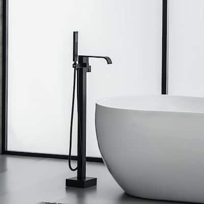 Floor Mount Tub Faucet Freestanding Tub Filler With Handheld Shower in Matte Black
