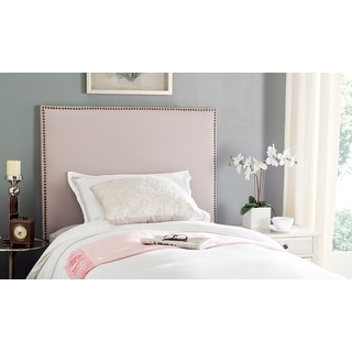 SAFAVIEH Sydney Taupe Linen Upholstered Headboard -Brass Nailhead (Twin)