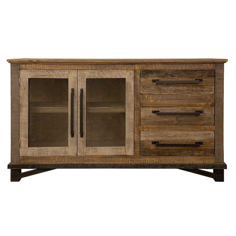 HomeRoots 60" Brown Solid and Manufactured Wood Distressed Buffet Table - 59.75 in. x 34.25 in. x 19.75 in.