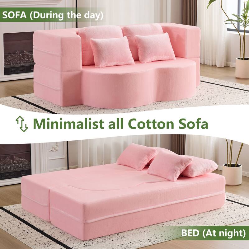 Folding Plush Futon Loveseat Couch Converts into Sleeper Sofa Bed or Yoga Mattress, High-Density Foam Queen Size Floor Bed