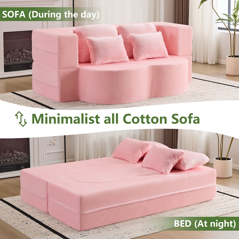 Queen Foldable Sleeper Sofa, Floor Couch Sofa Bed, High-Density Foam Convertible Lounge Sofa Loveseat