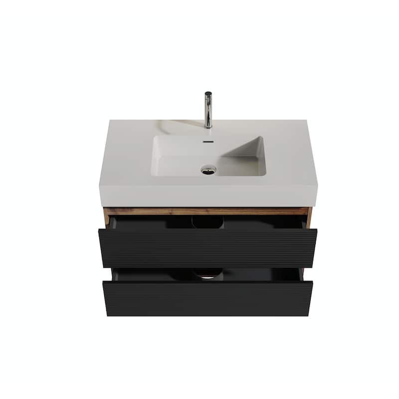 36" Walnut Bathroom Vanity with Engineered Quartz Sink and Soft Black Drawers