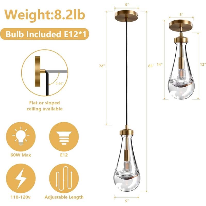 KAYLA Farmhouse Chandelier for Staircase, Foyer, Glass Pendant Light Fixture for Kitchen Island (Bulb Included)