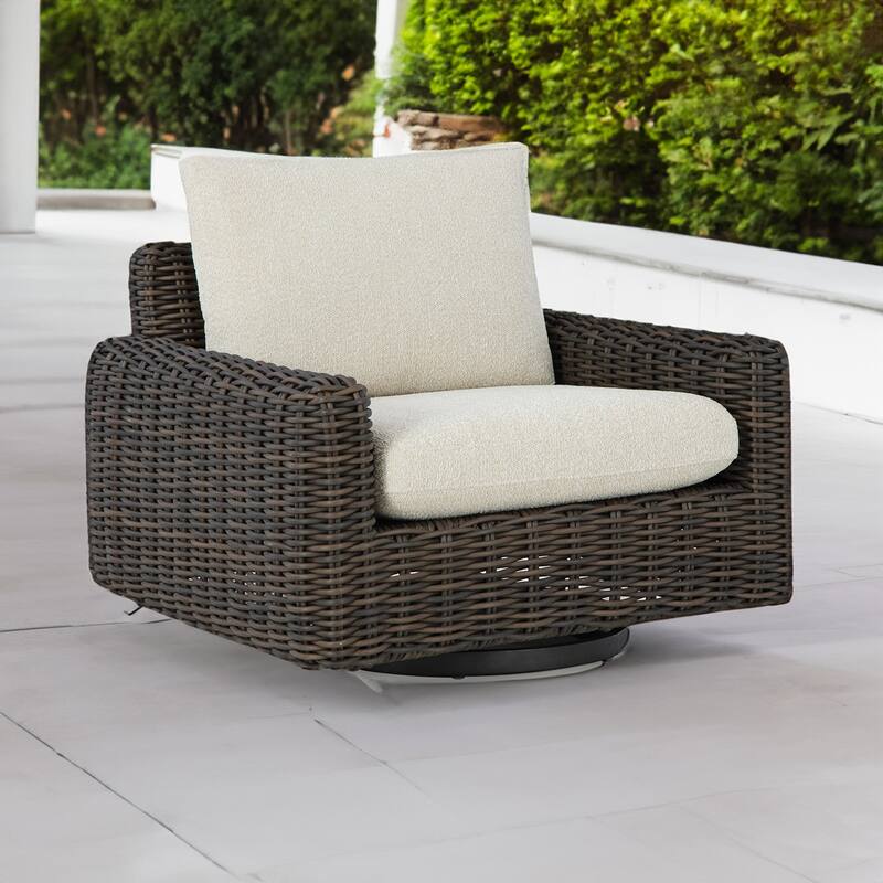 Kimo Outdoor Swivel Glider Lounge Chair, Beige, Dark Brown Metal