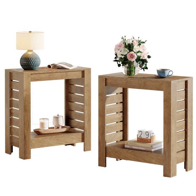 2-Tier Narrow End Table, Wooden Side Table For Living Room, Bedroom - 1PC - 2PC