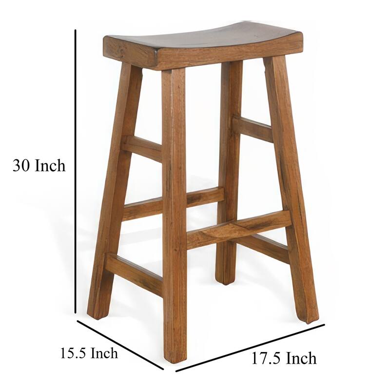 Marv Barstool Set of 2, Saddle Seat, Rustic Oak Mahogany Wood, 30 Inch