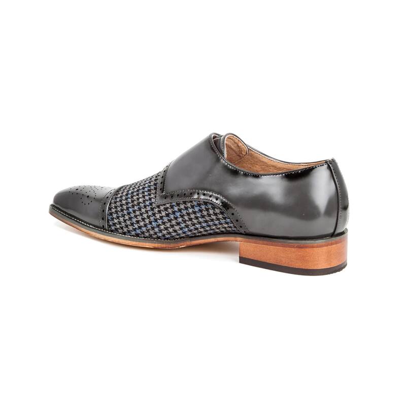 Gino Vitale Double Monk Strap Houndstooth Medallion Cap Toe Dress Shoes