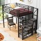 preview thumbnail 4 of 11, Black Full Size Loft Bed with Storage Wardrobe and Staircase, Kids Metal Bed with Desk, Storage Shelves