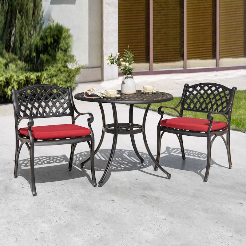 Outdoor 3-Piece Bistro Set with Umbrella Hole, Black with Gold-Painted Edge