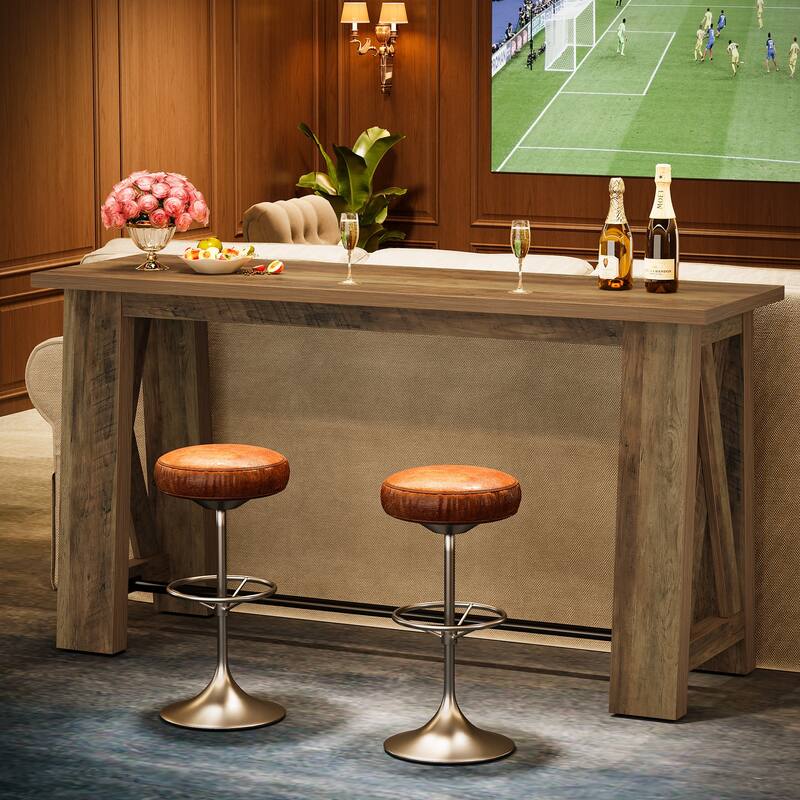 63" Bar Table, Counter Height Pub Table, Rectangular High Top Kitchen Dining Tables for Dining Room, Living Room, Bistro