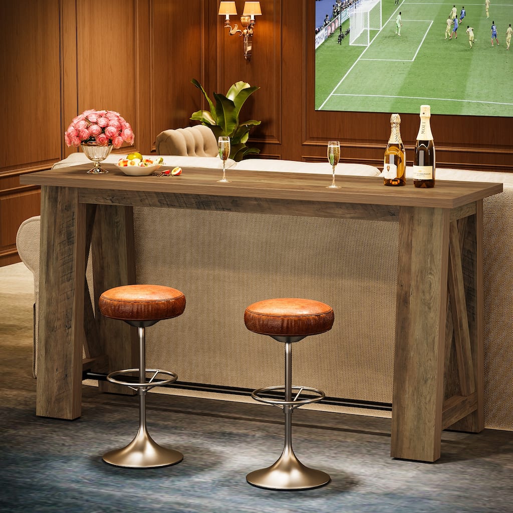 63" Counter Height Console Table, Farmhouse Entryway Table with Metal Footrest, Rectangular Narrow Kitchen Dining Table