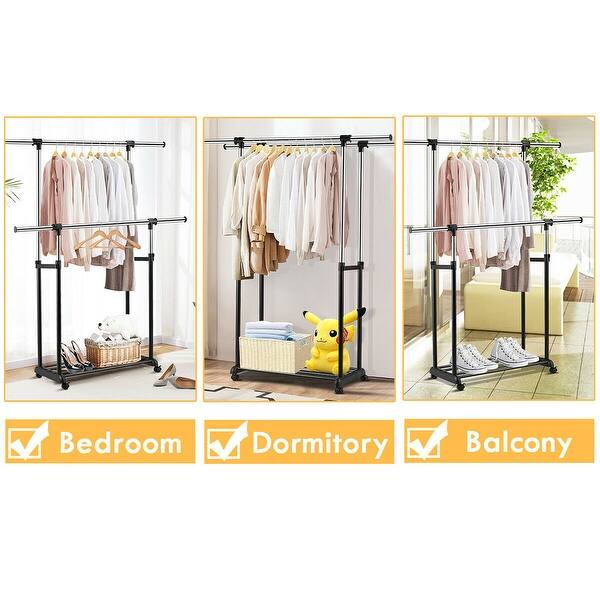 Shop Gymax Double Rail Clothes Rack On Wheels Adjustable Clothing