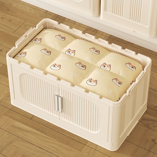 31 in. H Cream White Plastic Foldable Storage Bins 3-Tier Clothes