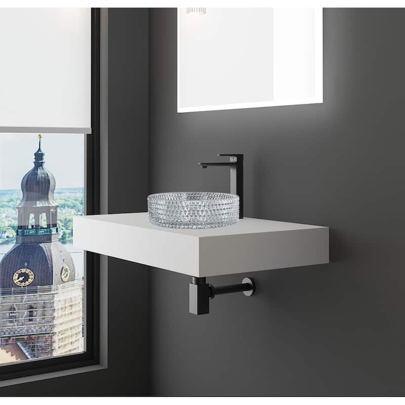 Wide Solid Surface Minimalist Vanity Countertop in White