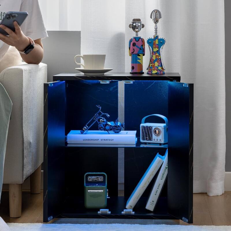 Nightstand with Glass Shelves and Led Lighting