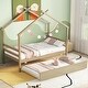 preview thumbnail 2 of 34, Twin Size Pine Wood House-shaped Bed with Trundle and Roof for Kids, Boys and Girls