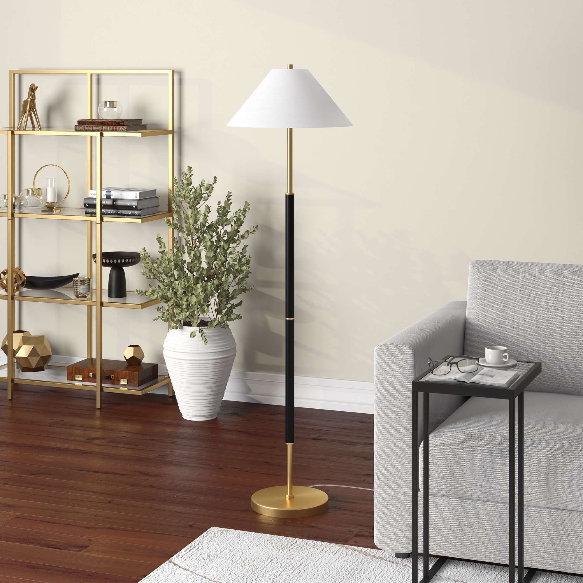 Simona 2-Light Floor Lamp with Fabric Shade - 18" Wide