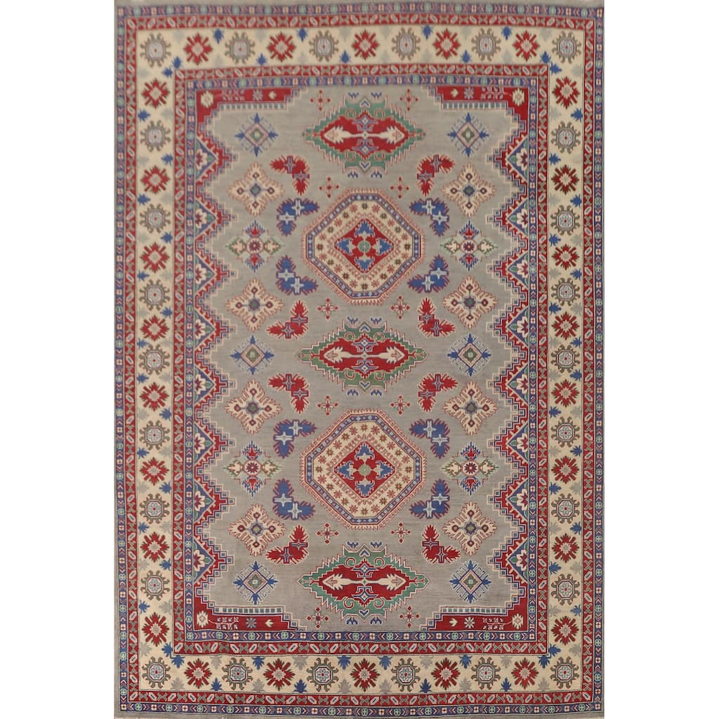 Large Geometric Kazak Oriental Area Rug Handmade Wool Carpet - 9'9" x 13'9"