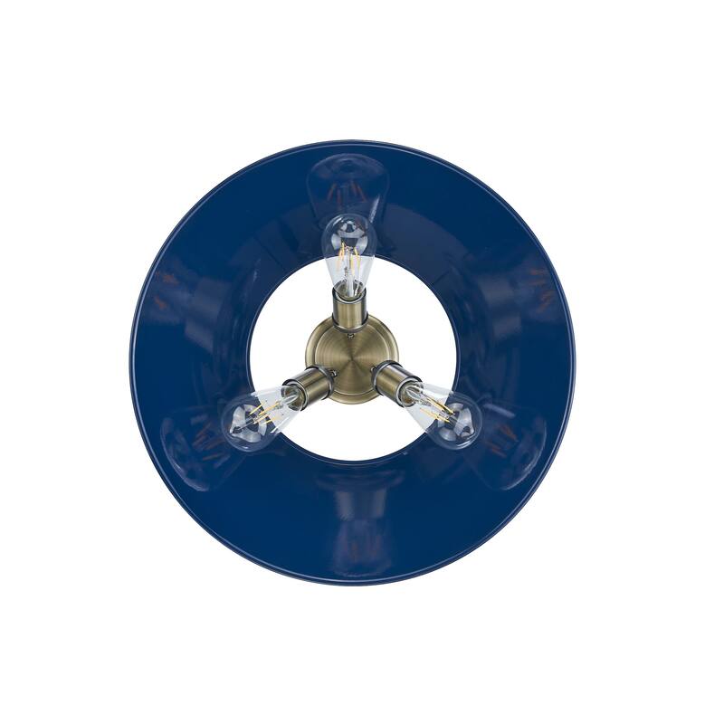 Yep by Golden Lighting Orwell 3-light Flush Mount in Aged Brass and Navy Blue shade - Gold