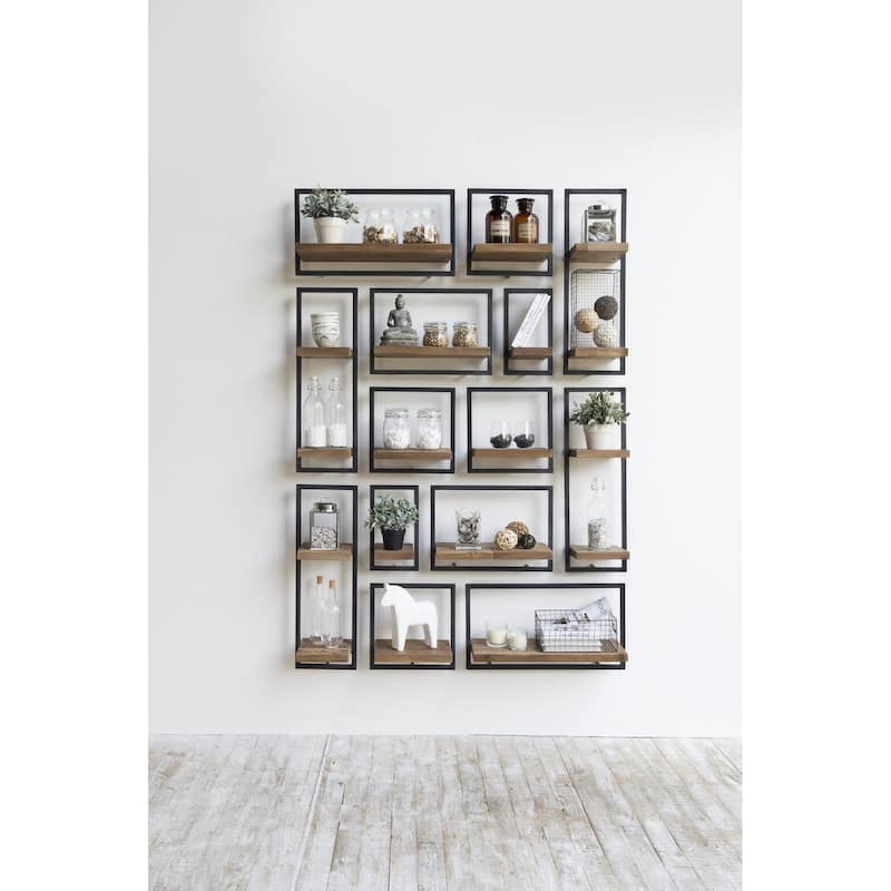 Wide 26" Wide Metal Frame Wall Shelf, Natural