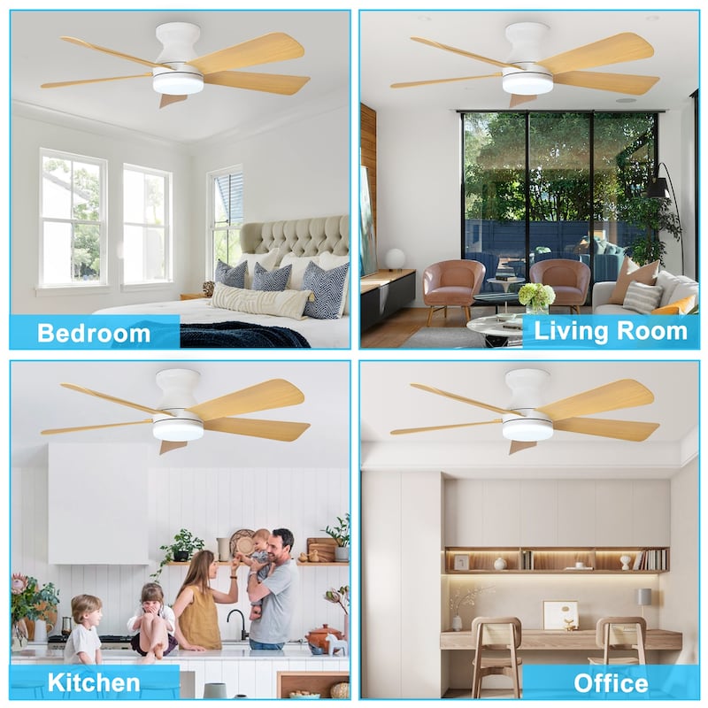 42/35 Inch Low Profile Ceiling Fan with Light: Dimmable, Remote Control, 6-Speed, 5 Blades
