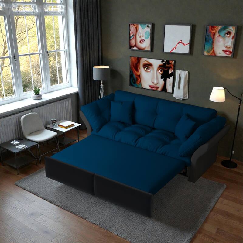74.8 Inch Queen Pull Out Sofa Bed, 3 in 1 Convertible Velvet Sleeper Loveseat with Tufted Cushions