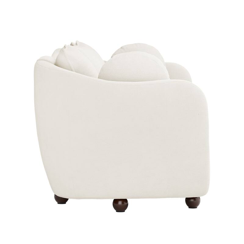 90.6" Chenille Upholstered Sofa with 6 Pillows, Modern 3-Seater Sofa Couch for Living Room Bedroom Apartment, White