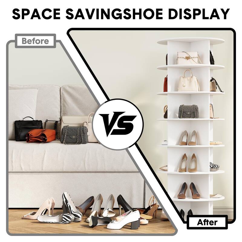 7 Tier Rotating Shoe Rack Tower for24-28/28-32 Pairs, 360° Free Standing