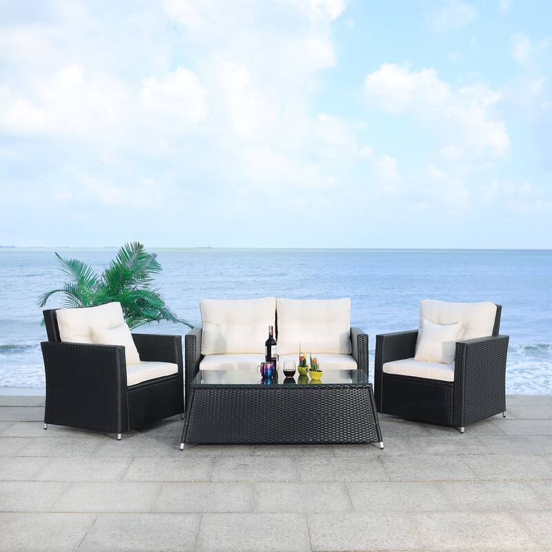 SAFAVIEH Outdoor Living Lorma 4-Piece Patio Set - 55"W x 32"D x 33"H