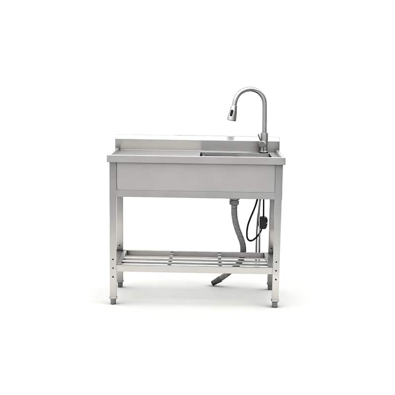 Stainless Steel Utility Sink, Freestanding Sink 2 - Silver