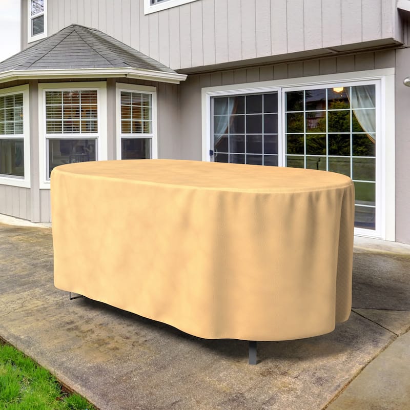 Budge Water-Resistant Oval Patio Table Cover, All-Seasons, Nutmeg
