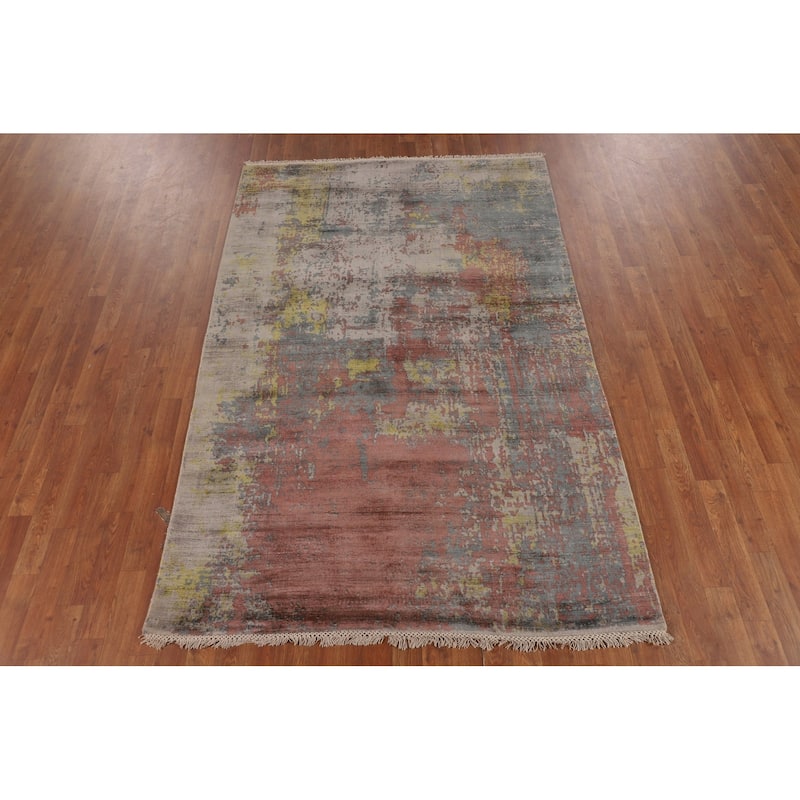 Contemporary Colorful Abstract Area Rug Handmade Wool Carpet - 4'10"x 7'4"