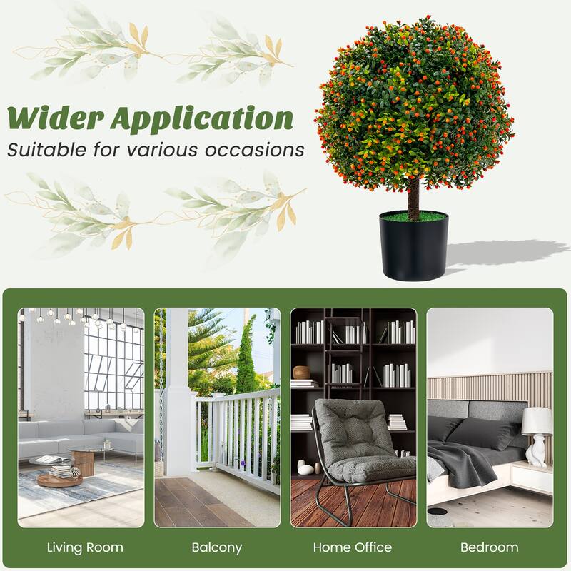 Costway 22'' Artificial Boxwood Topiary Ball Tree 2-Pack Faux Potted - See Details