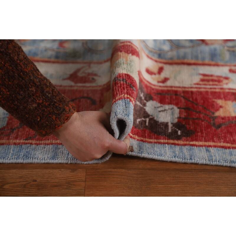 Hand Knotted Oriental 100% Wool Carpet Traditional Floral Navy Blue & Blues Art Deco Area Rug - 11' 8'' X 8' 10''