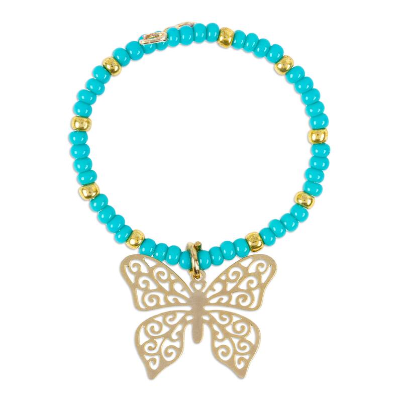 Novica Handmade Turquoise Flutter Gold-Accented Glass Beaded Drink Markers (Set Of 2)