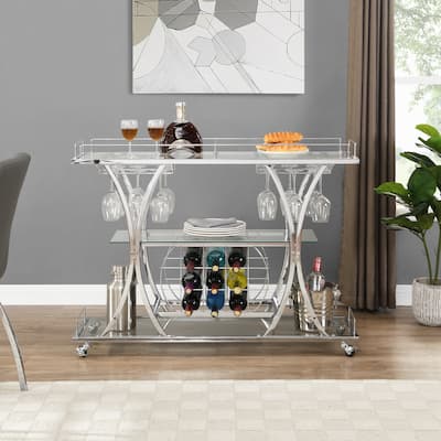 Myhozm 3-tier Serving Metal Bar Cart with Tempered Glass