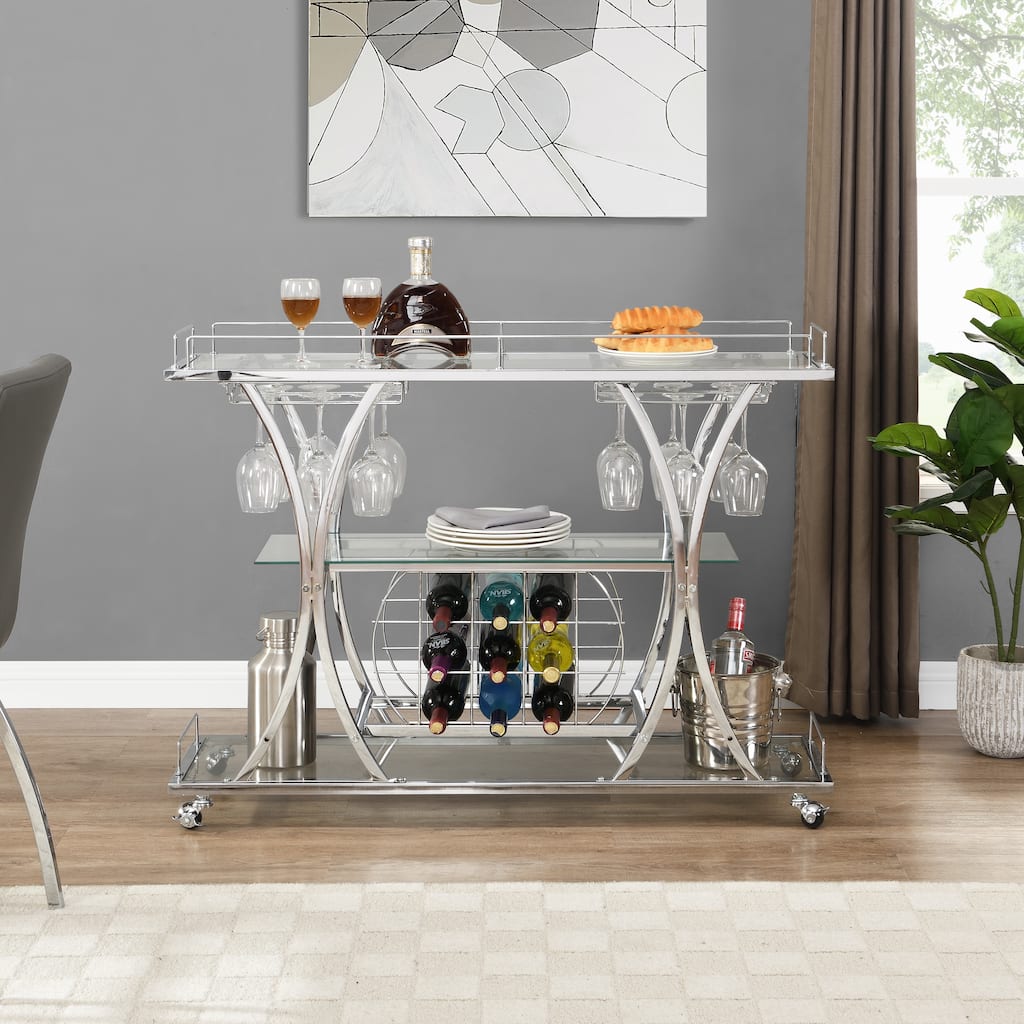 Myhozm 3-tier Serving Metal Bar Cart with Tempered Glass
