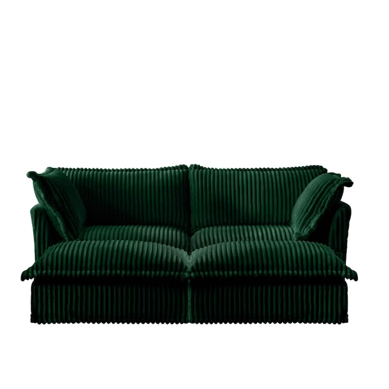 Modular Sectional Sofa Modern Convertible Loveseat Couch, 83.4 Inch 2-Seater Sofas Corduroy Sofas Set with Movable Ottoman
