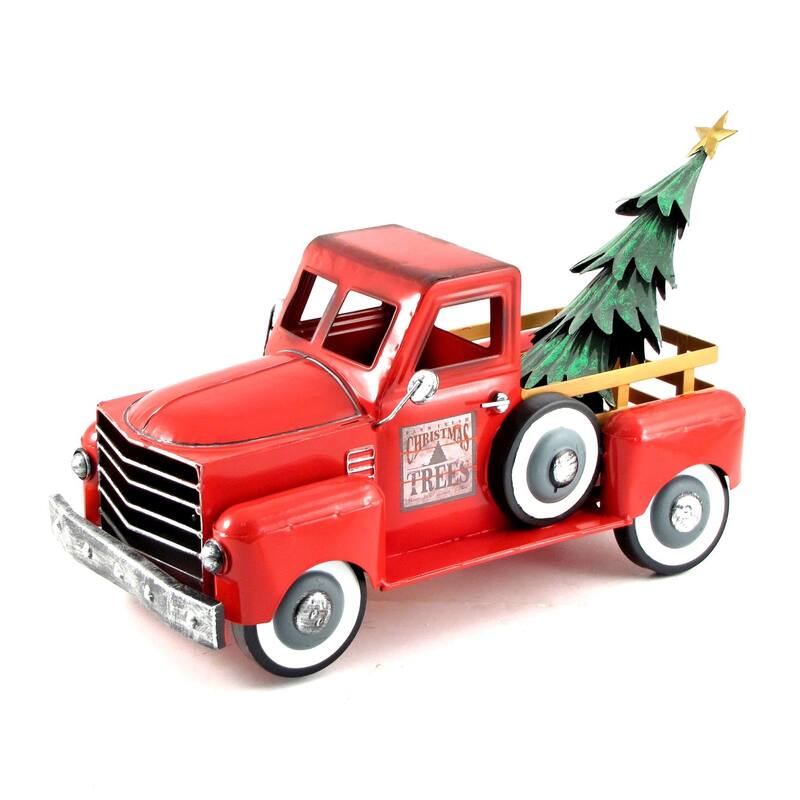 Small Red Truck with Christmas Tree