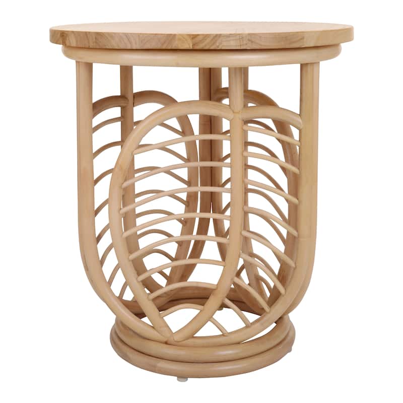 NPD Furniture Ayra Rattan Side / End Table with Wood Top