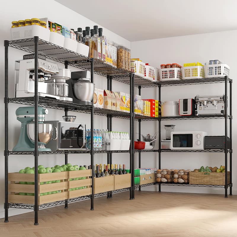 4-Tier Double-Sided Black Iron Display Rack with Adjustable Shelves and Non-Slip Feet - 147(L) x 35(W) x 150(H) cm