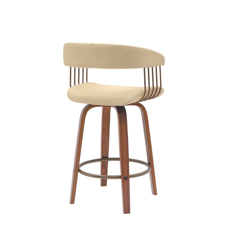 Topanga Modern Swivel Bar Stool, Upholstered Counter Height Chair with Bentwood Legs
