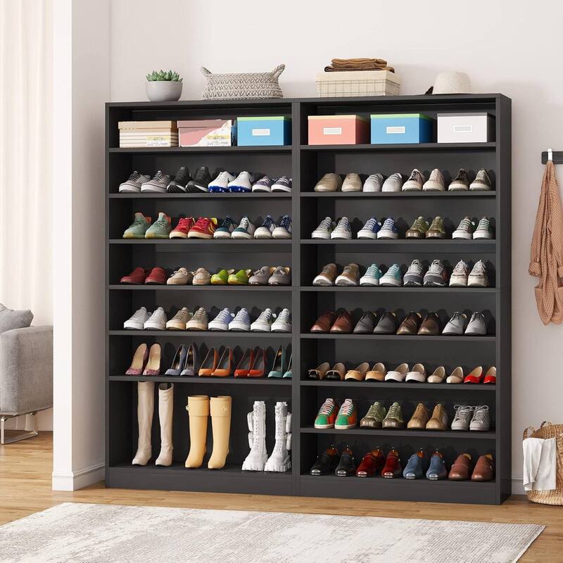 8-Shelf Shoe Rack Storage Cabinet Closet Shelving Unit in Black Wood Finish - 11.81"D x 31.50"W x 70.86"H